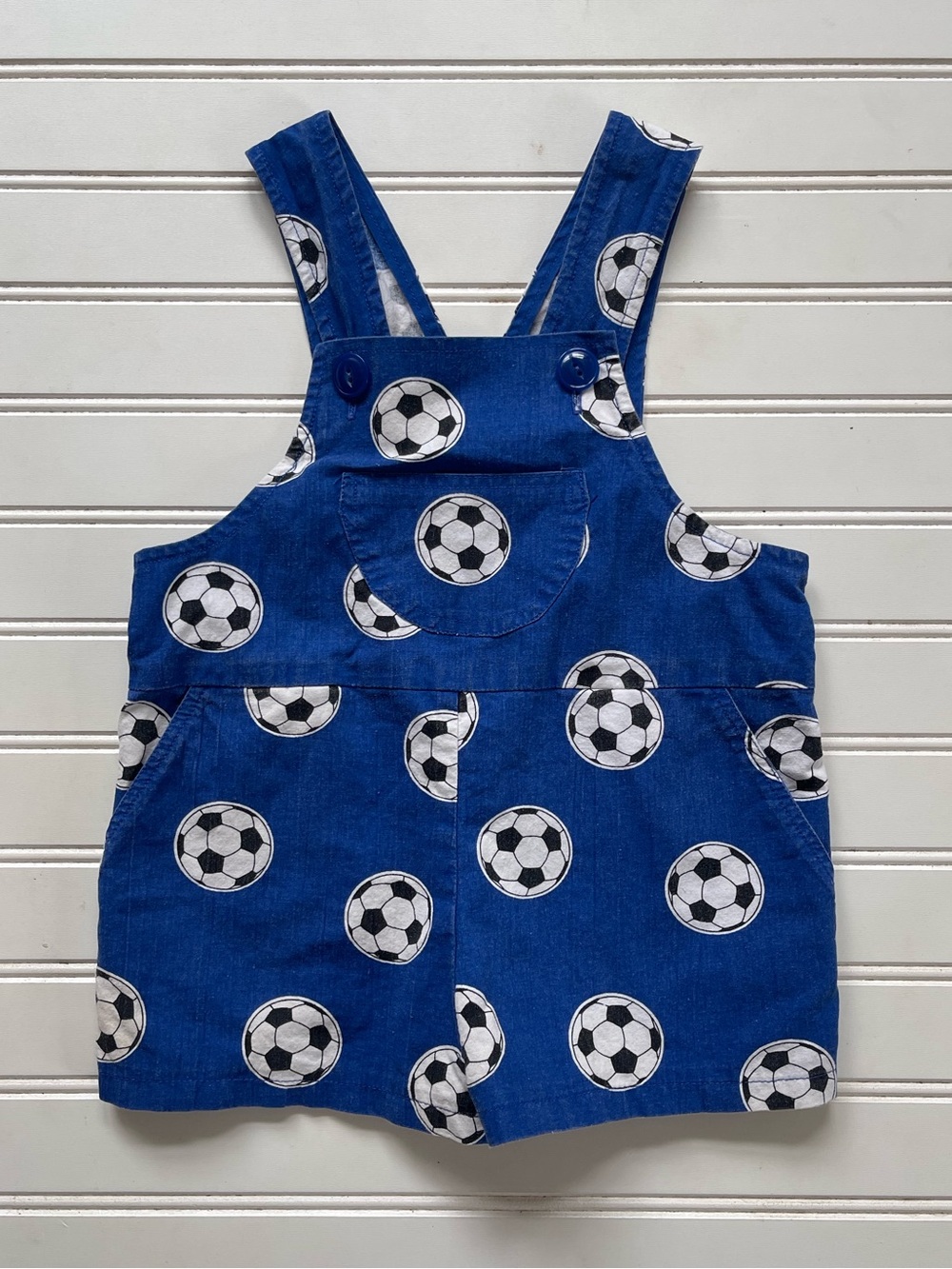 HANDMADE VGUC Boys Soccer Ball Print Shortalls Short Overalls Romper